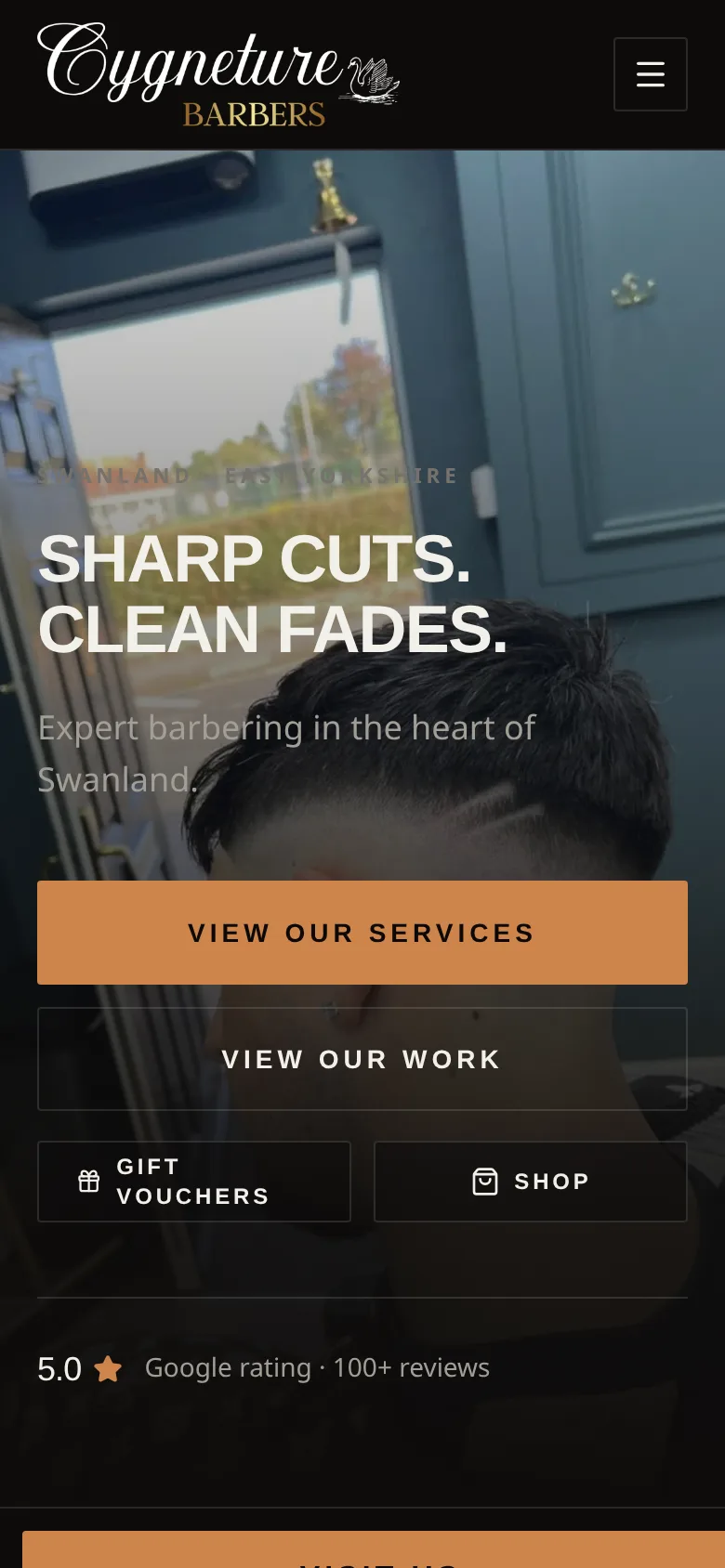Mobile version of the Cygneture Barbers website