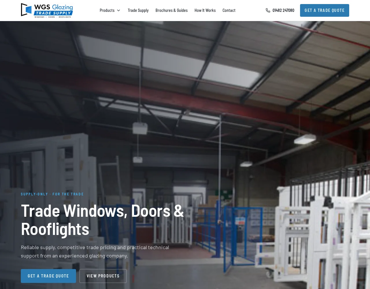 Live WGS Glazing Trade Supply homepage designed by SiteHatch